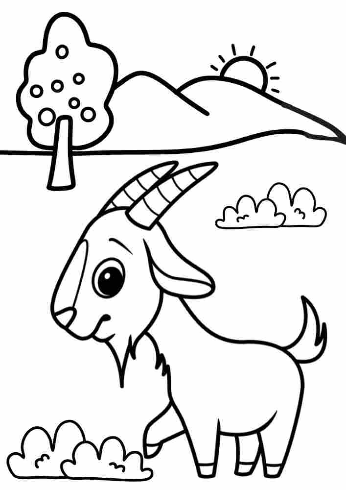 Goat Interactive Coloring Worksheet for Preschool & Kindergarten. Online Coloring and Download